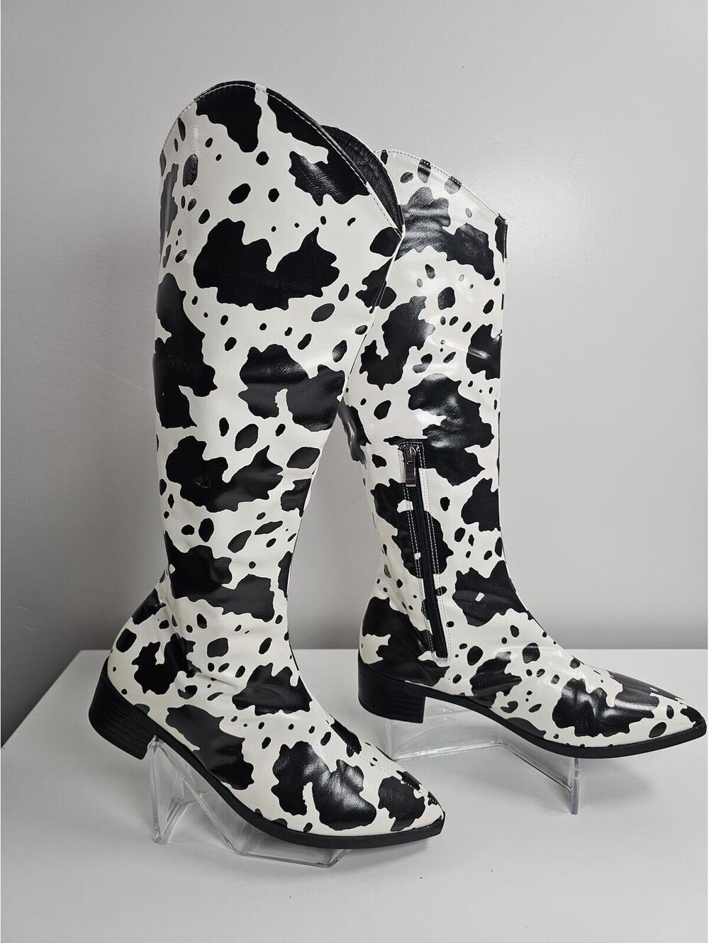 Cow Print Western Style Knee-High Boots Sz 40 - Picture 2 of 10